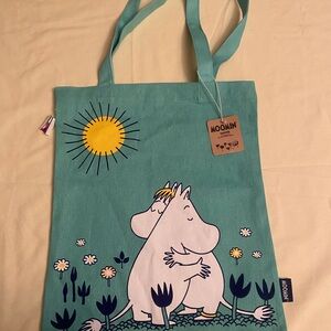 Moomin Teal Tote Bag with Sun and Moomin Characters